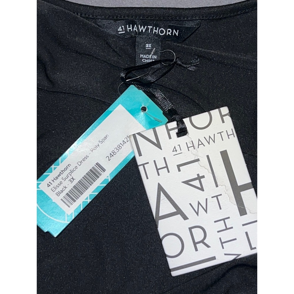 New 41 Hawthorn Elissa Surplice Dress Black Plus Size 3X Poly Span Short Sleeve - Picture 6 of 7